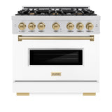 ZLINE Autograph Edition 36 in. 5.2 cu. ft. Classic Dual Fuel Range with 6 Burner Gas Cooktop and Electric Convection Oven in Stainless Steel with White Matte Door and Champagne Bronze Accents (CDRZ-WM-36-CB)