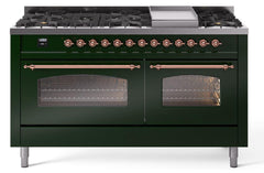 Nostalgie II 60 Inch Dual Fuel Liquid Propane Freestanding Range in Emerald Green with Copper Trim