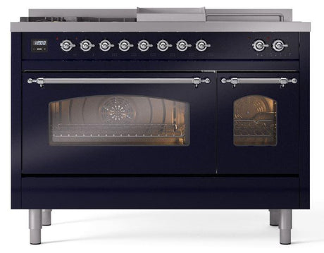 Nostalgie II 48 Inch Dual Fuel Natural Gas Freestanding Range in Blue with Chrome Trim