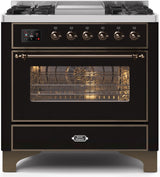 Majestic II 36 Inch Dual Fuel Liquid Propane Freestanding Range in Glossy Black with Bronze Trim