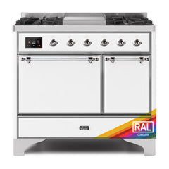 ILVE Majestic II 40 UMD10FDQNS3RAC Freestanding Dual Fuel Range with 6 Sealed Burners Yes Double Oven with Solid Door in RAL Color with Chrome knobs