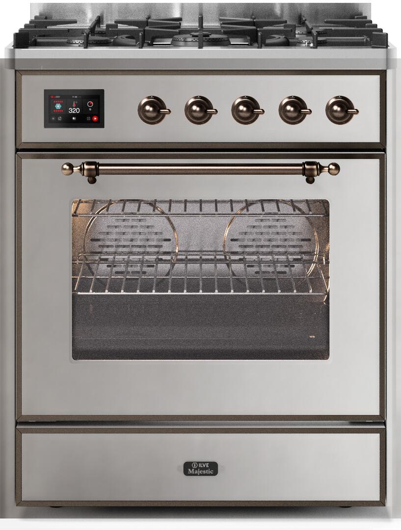 Majestic II 30 Inch Dual Fuel Natural Gas Freestanding Range in Stainless Steel with Bronze Trim