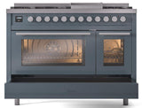 Professional Plus II 48 Inch Dual Fuel Liquid Propane Freestanding Range in Blue Grey with Trim