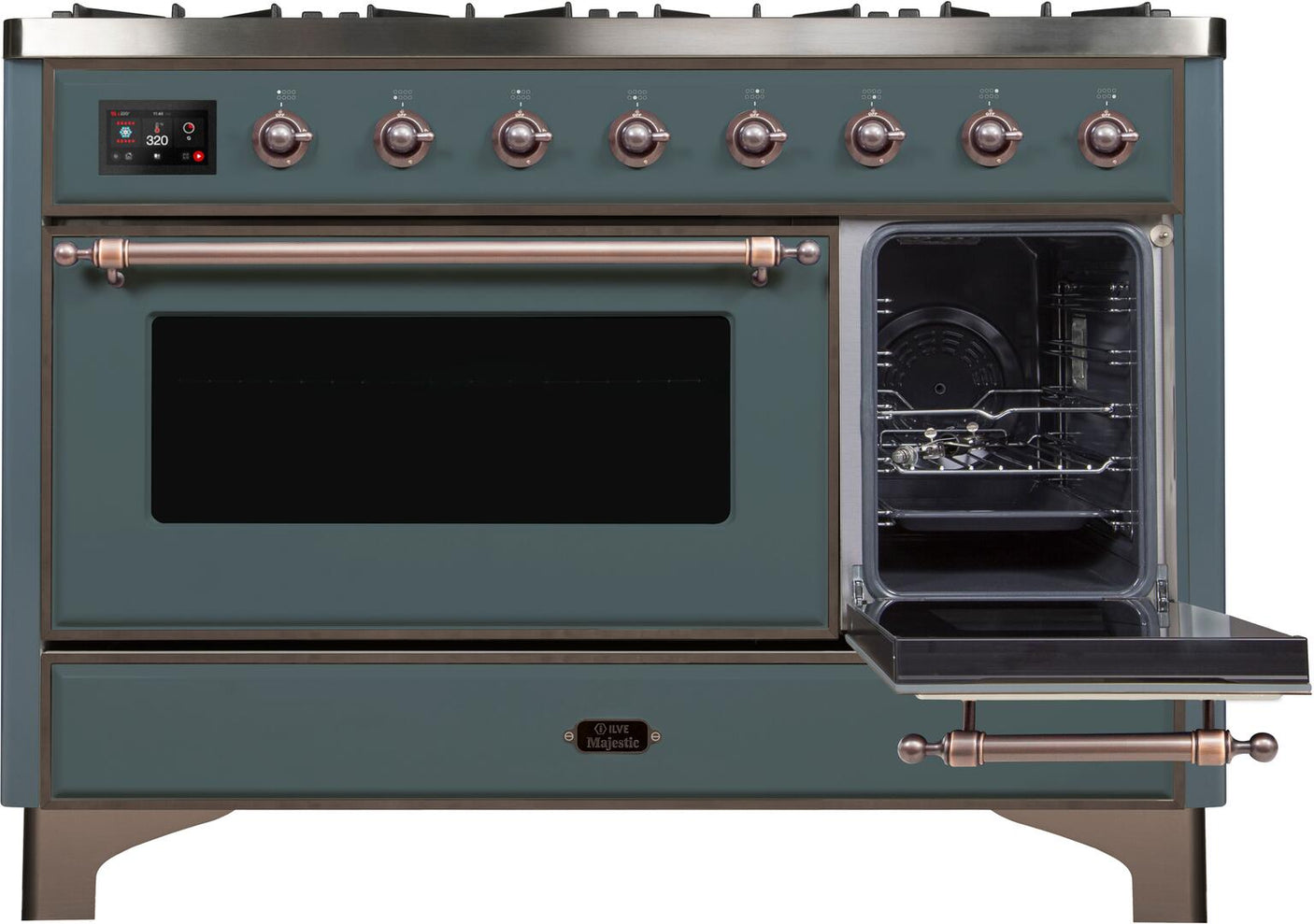 Majestic II 48 Inch Dual Fuel Liquid Propane Freestanding Range in Blue Grey with Bronze Trim