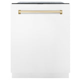 ZLINE Autograph Edition 24" 3rd Rack Top Touch Control Tall Tub Dishwasher in White Matte with Accent Handle, 51dBa (DWMTZ-WM-24) [Color: Gold]