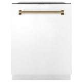 ZLINE Autograph Edition 24" 3rd Rack Top Touch Control Tall Tub Dishwasher in White Matte with Accent Handle, 51dBa (DWMTZ-WM-24) [Color: Champagne Bronze]