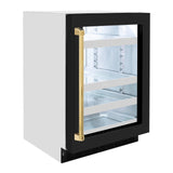 ZLINE Autograph Edition 24 in. Touchstone Dual Zone 44 Bottle Wine Cooler With Black Matte Glass Door And Polished Gold Handle (RWDOZ-BLM-24-G)