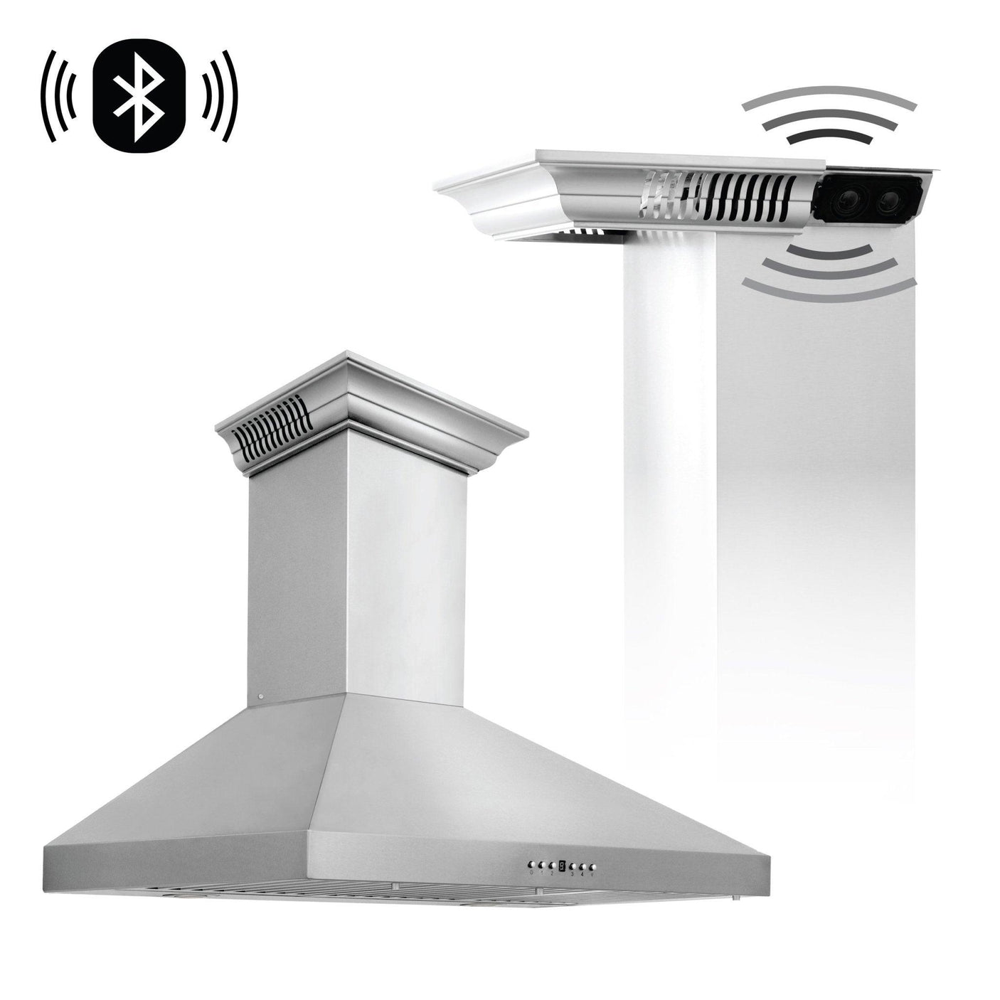 ZLINE Ducted Vent Wall Mount Range Hood in Stainless Steel with Built-in ZLINE CrownSound Bluetooth Speakers (KL3CRN-BT)