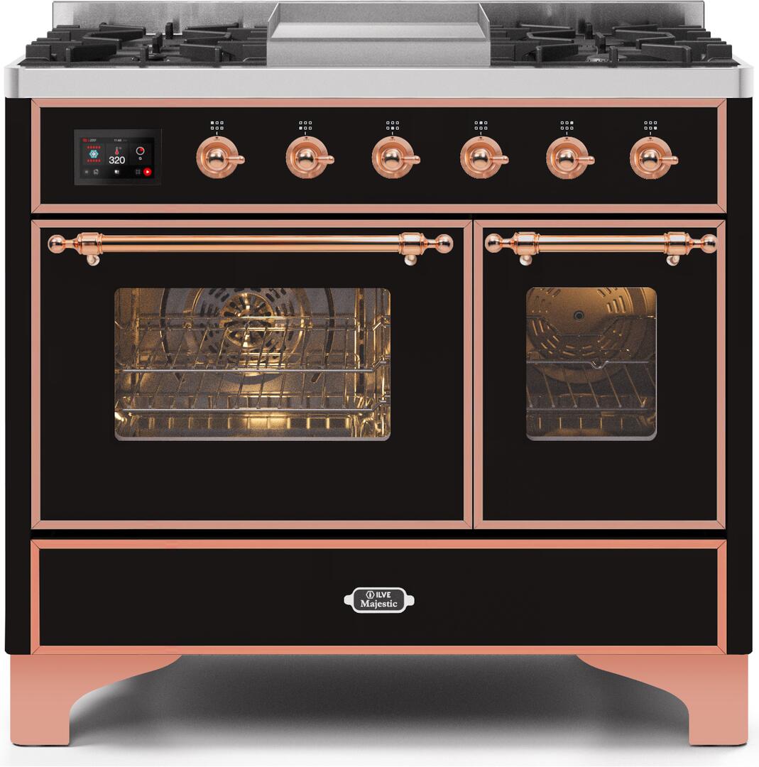 Majestic II 40 Inch Dual Fuel Natural Gas Freestanding Range in Glossy Black with Copper Trim