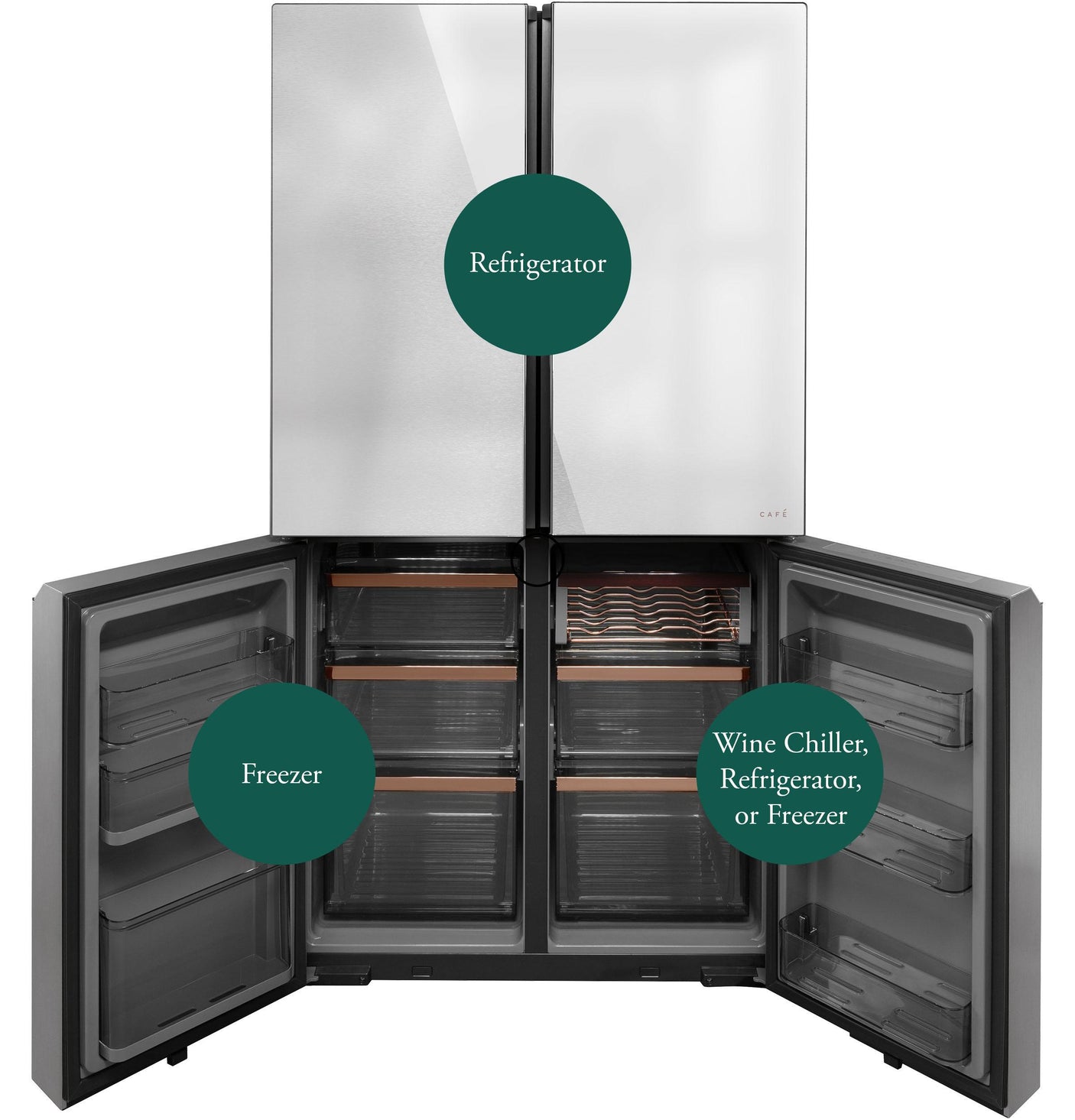 Café™ ENERGY STAR® 28.3 Cu. Ft. Smart Quad-Door Refrigerator in Platinum Glass with Dual-Dispense AutoFill Pitcher