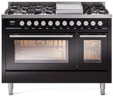 Professional Plus II 48 Inch Dual Fuel Natural Gas Freestanding Range in Glossy Black with Trim