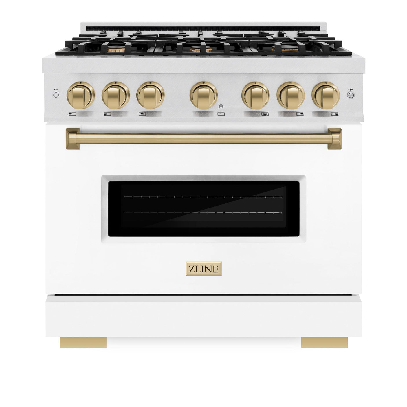 ZLINE Autograph Edition 36 in. 5.2 cu. ft. Classic Dual Fuel Range with 6 Burner Gas Cooktop and Electric Convection Oven in DuraSnow' Stainless Steel with White Matte Door and Champagne Bronze Accents (CDRSZ-WM-36-CB)