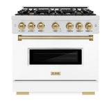 ZLINE Autograph Edition 36 in. 5.2 cu. ft. Classic Dual Fuel Range with 6 Burner Gas Cooktop and Electric Convection Oven in DuraSnow' Stainless Steel with White Matte Door and Champagne Bronze Accents (CDRSZ-WM-36-CB)