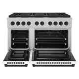 ZLINE Autograph Edition 48 in. 6.7 cu. ft. 8 Burner Double Oven Gas Range in DuraSnow' Stainless Steel with White Matte Doors and Matte Black Accents (SGRSZ-WM-48-MB)