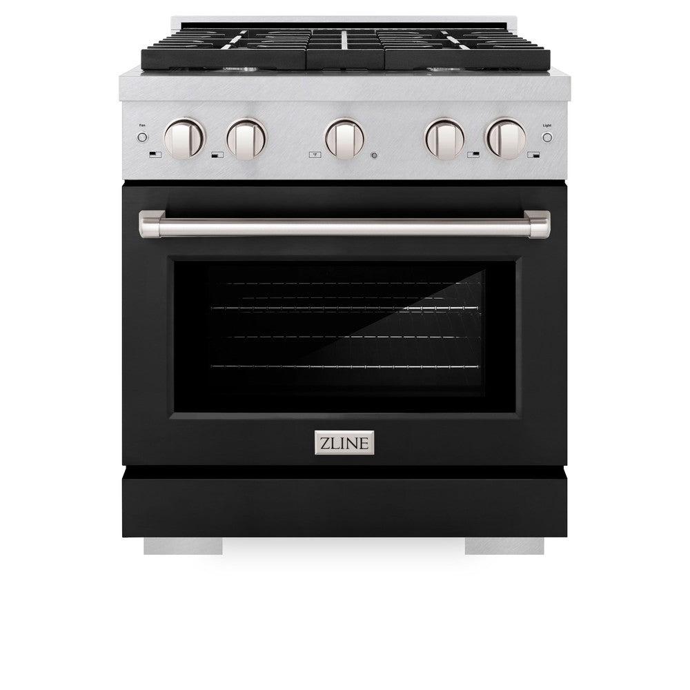 ZLINE 30 in. 4.2 cu. ft. Paramount Dual Fuel Range with 4 Burner Gas Cooktop and Electric Convection Oven in DuraSnow' Stainless Steel with Black Matte Door (SDRS-BLM-30)