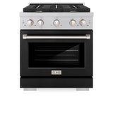 ZLINE 30 in. 4.2 cu. ft. Paramount Dual Fuel Range with 4 Burner Gas Cooktop and Electric Convection Oven in DuraSnow' Stainless Steel with Black Matte Door (SDRS-BLM-30)