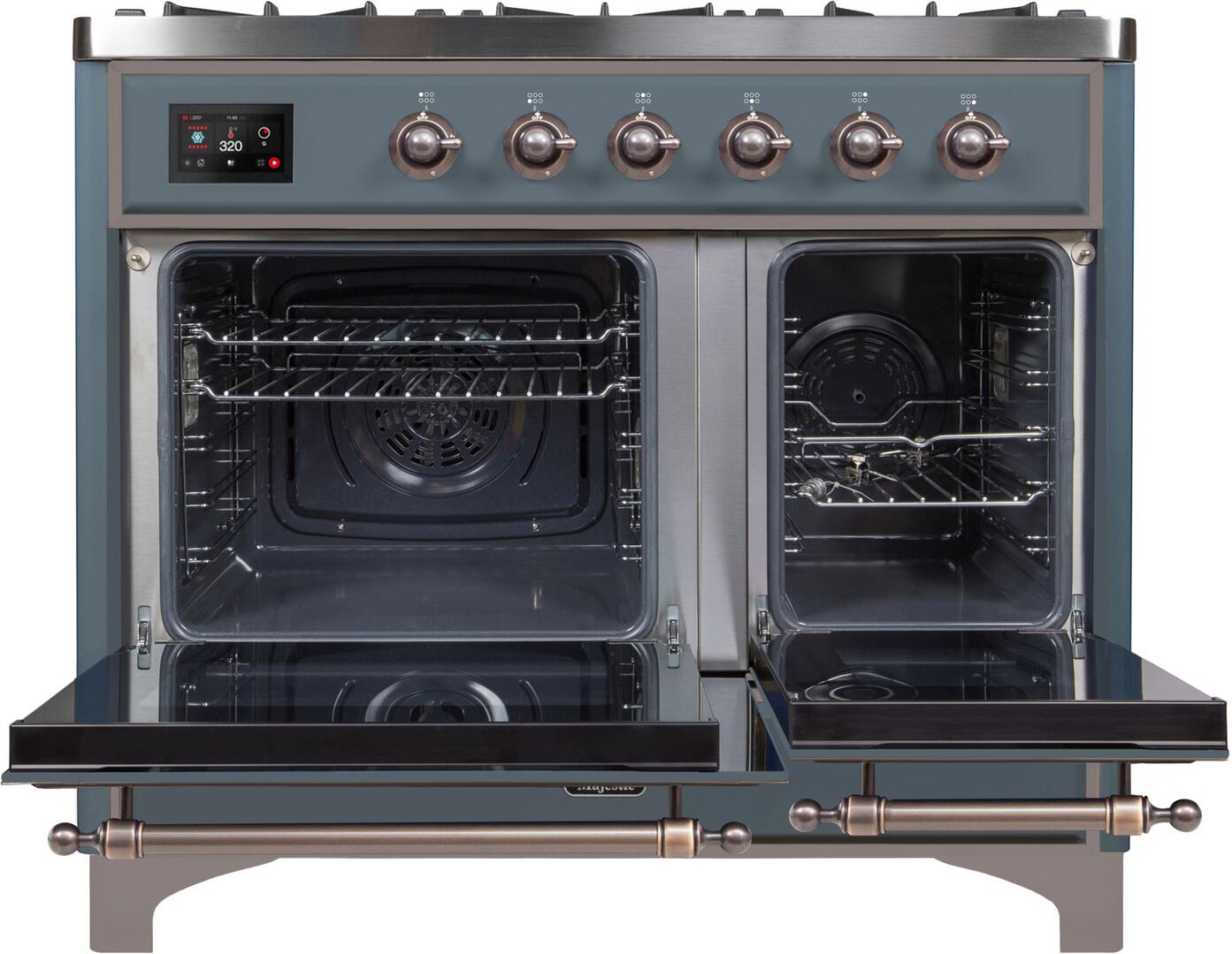 Majestic II 40 Inch Dual Fuel Liquid Propane Freestanding Range in Blue Grey with Bronze Trim