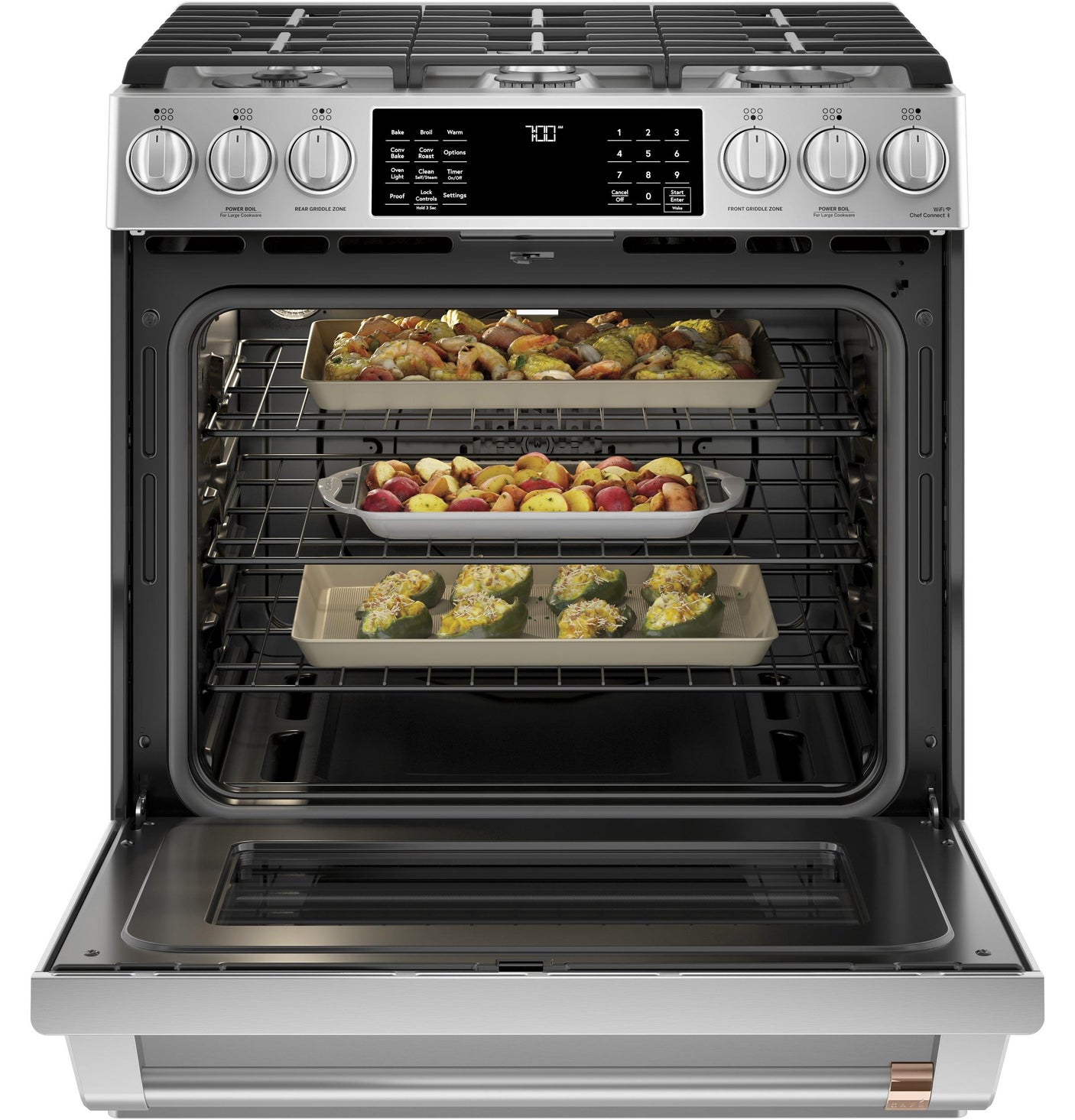 Café™ 30" Smart Slide-In, Front-Control, Gas Range with Convection Oven