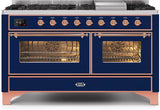 Majestic II 60 Inch Dual Fuel Natural Gas Freestanding Range in Blue with Copper Trim