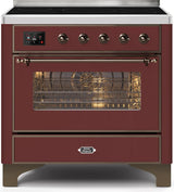 Majestic II 36 Inch Electric Freestanding Range in Burgundy with Bronze Trim