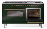 Nostalgie II 60 Inch Dual Fuel Natural Gas Freestanding Range in Emerald Green with Brass Trim