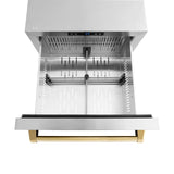 ZLINE Autograph Edition 24 in. Touchstone 168 Can Outdoor-Rated Dual Refrigerator Drawer with Stainless Steel Doors and Polished Gold Handles (RDSOZ-ST-24-G)