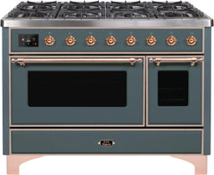 Majestic II 48 Inch Dual Fuel Liquid Propane Freestanding Range in Blue Grey with Copper Trim