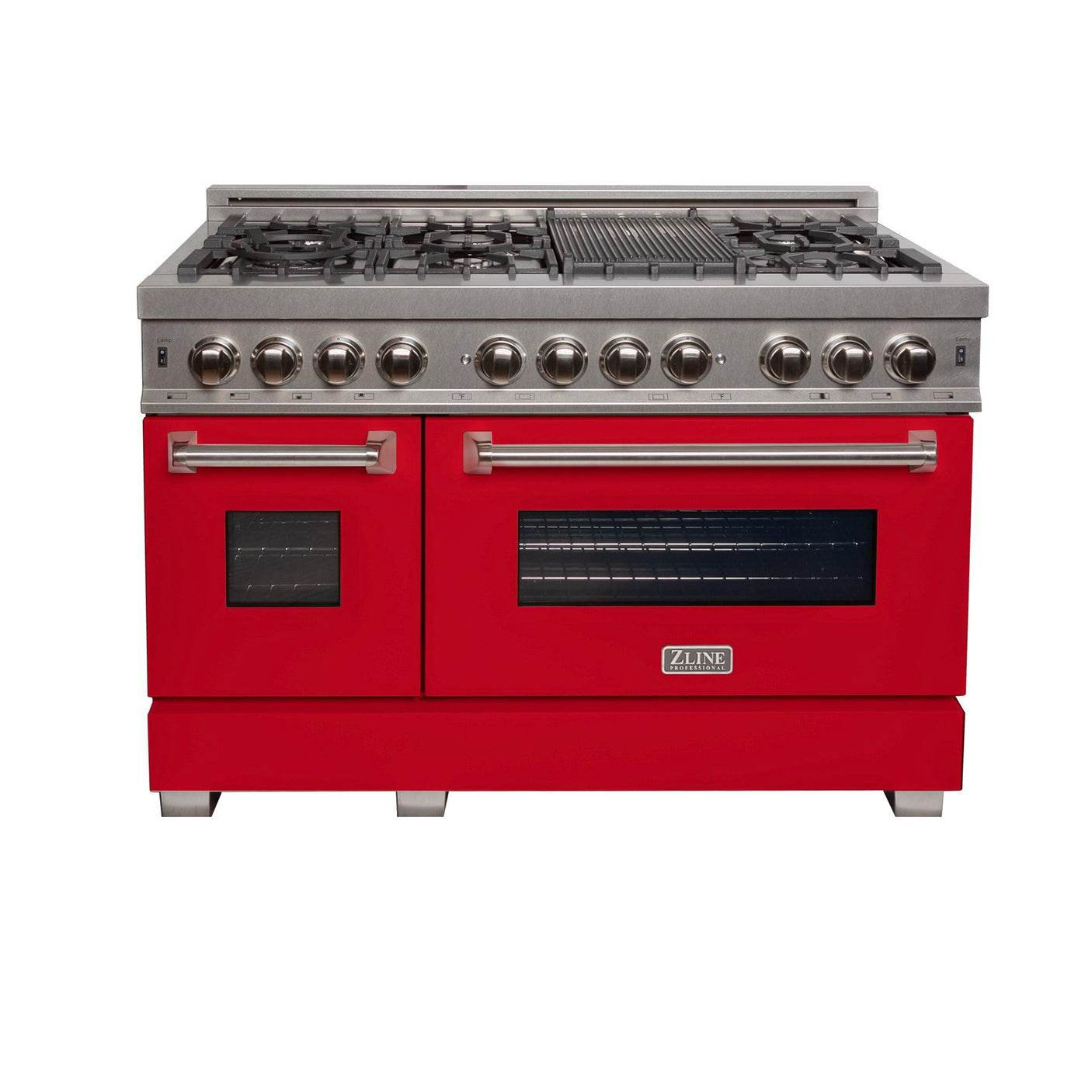 ZLINE 48 in. DuraSnow Stainless Steel 6.0 cu.ft. 7 Gas Burner/Electric Oven Range with Color Door Options (RAS-SN-48) [Color: Red Matte]