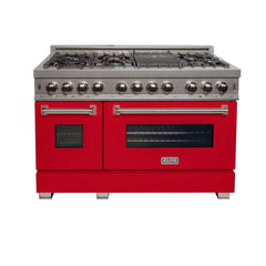 ZLINE 48 in. DuraSnow Stainless Steel 6.0 cu.ft. 7 Gas Burner/Electric Oven Range with Color Door Options (RAS-SN-48) [Color: Red Matte]