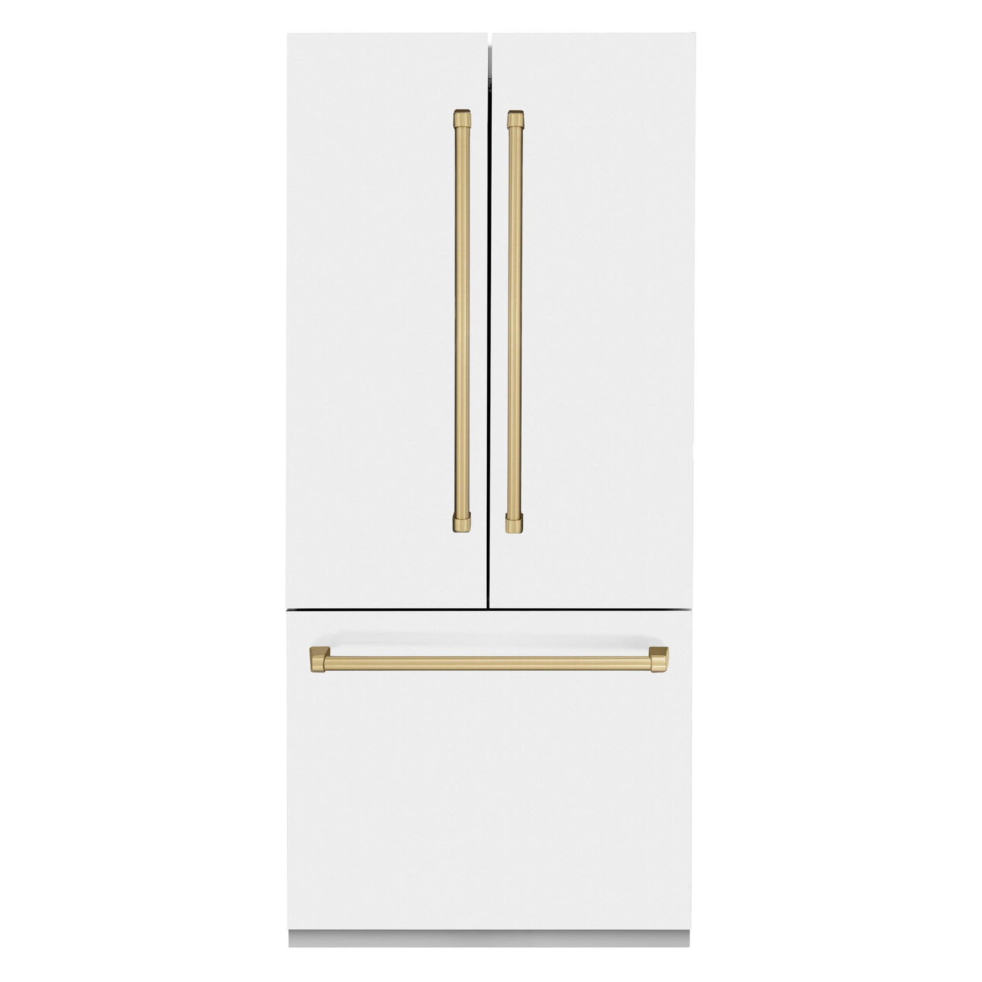 ZLINE 36" Autograph Edition 19.6 cu. ft. Built-in 3-Door French Door Refrigerator with Internal Water and Ice Dispenser in White Matte with Champagne Bronze Accents (RBIVZ-WM-36-CB)