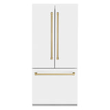 ZLINE 36" Autograph Edition 19.6 cu. ft. Built-in 3-Door French Door Refrigerator with Internal Water and Ice Dispenser in White Matte with Champagne Bronze Accents (RBIVZ-WM-36-CB)