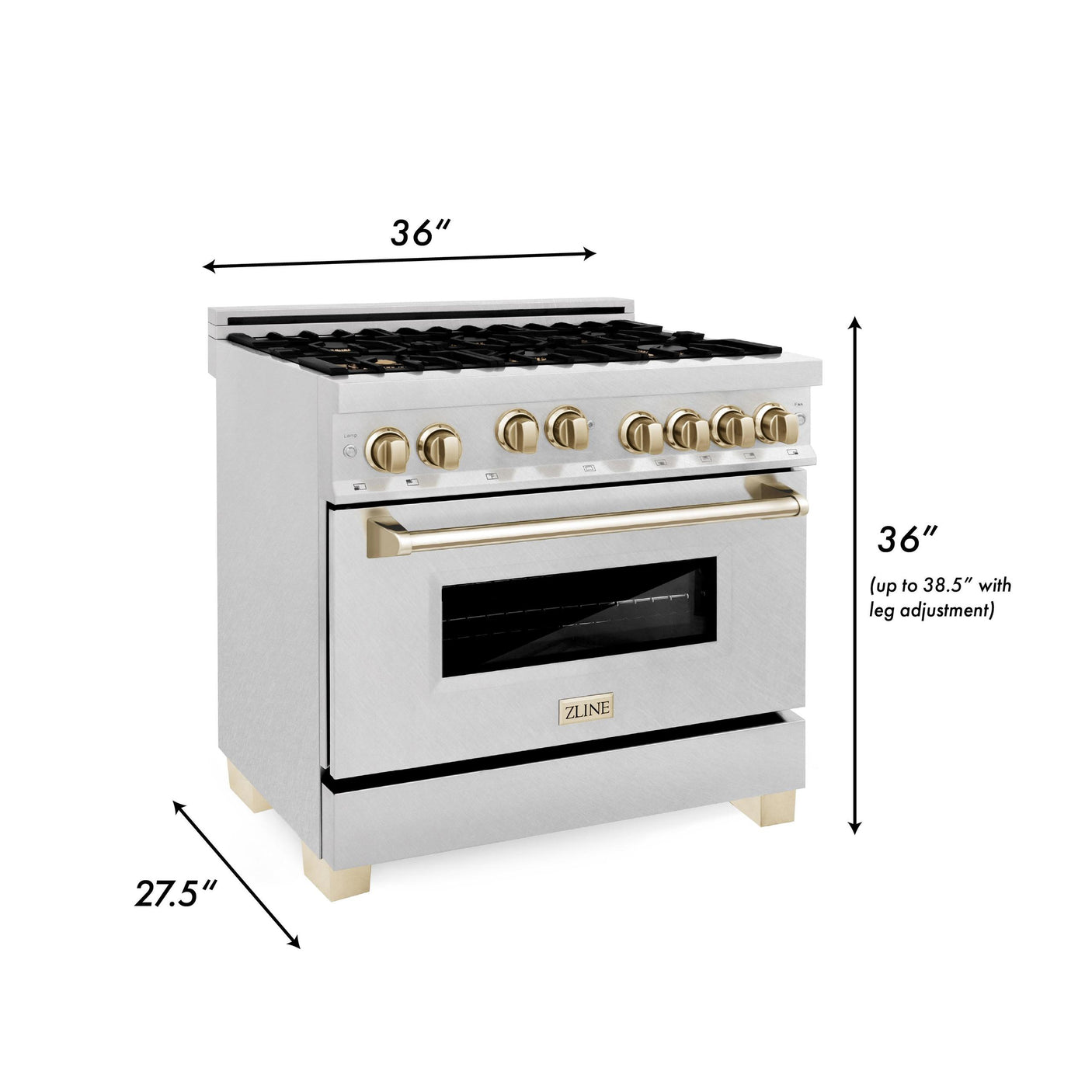 ZLINE Autograph Edition 36" 4.6 cu. ft. Range with Gas Stove and Gas Oven in DuraSnow® Stainless Steel with Accents (RGSZ-SN-36) [Color: Champagne Bronze]