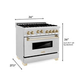 ZLINE Autograph Edition 36" 4.6 cu. ft. Range with Gas Stove and Gas Oven in DuraSnow® Stainless Steel with Accents (RGSZ-SN-36) [Color: Champagne Bronze]