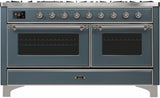 Majestic II 60 Inch Dual Fuel Natural Gas Freestanding Range in Blue Grey with Chrome Trim