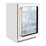 ZLINE Autograph Edition 24 in. Touchstone 151 Can Beverage Fridge With White Matte Glass Door And Polished Gold Handle (RBSOZ-WM-24-G)