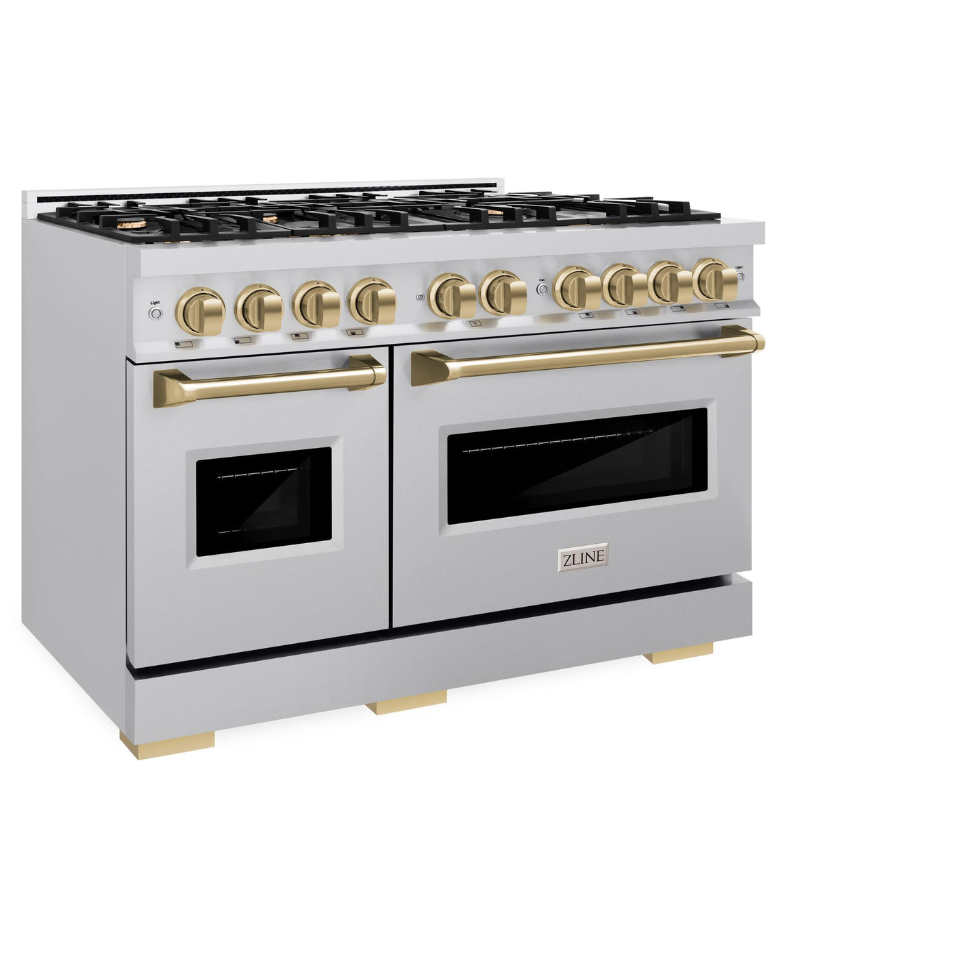 ZLINE Autograph Edition 48 in. 6.7 cu. ft. Classic Double Oven Dual Fuel Range with 8 Burner Gas Cooktop in Stainless Steel and Champagne Bronze Accents (CDRZ-48-CB)