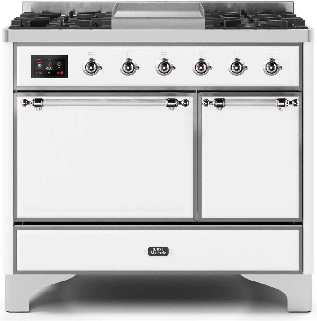 Majestic II 40 Inch Dual Fuel Liquid Propane Freestanding Range in White with Chrome Trim