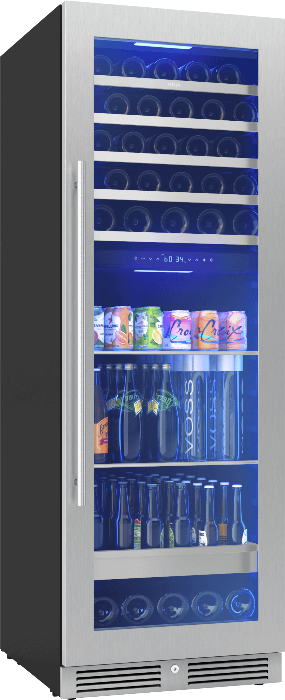 Presrv Wine and Beverage Cooler, 24in, Full Size, SS+Glass, Reversible Door, 2 Zones