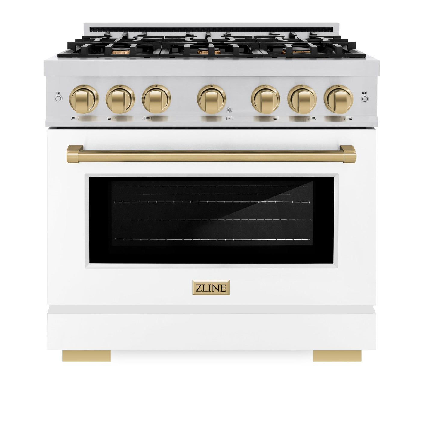 ZLINE Autograph Edition 36 in. 5.2 cu. ft. Select Gas Range with 6 Burner Cooktop and Convection Gas Oven in Stainless Steel with White Matte Door and Champagne Bronze Accents (HGRZ-WM-36-CB)