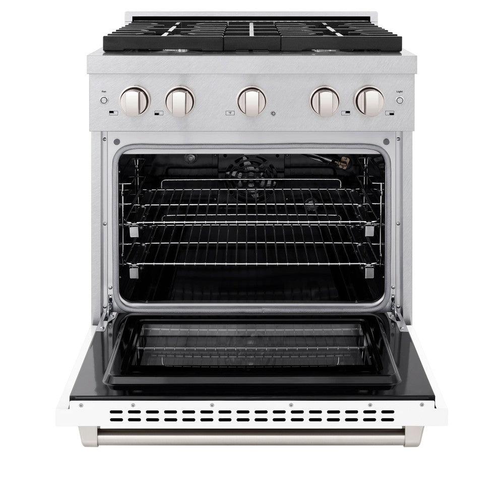 ZLINE 30 in. 4.2 cu. ft. Paramount Dual Fuel Range with 4 Burner Gas Cooktop and Electric Convection Oven in DuraSnow' Stainless Steel with White Matte Door (SDRS-WM-30)