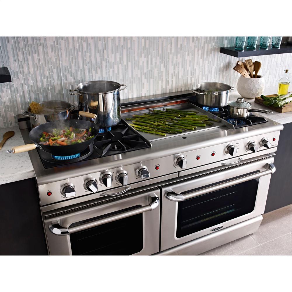 60" Gas Self Clean w/ Rotisserie, 6 Open Burners, 24" Thermo-Griddle