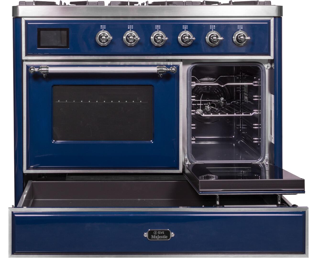 Majestic II 40 Inch Dual Fuel Natural Gas Freestanding Range in Blue with Chrome Trim