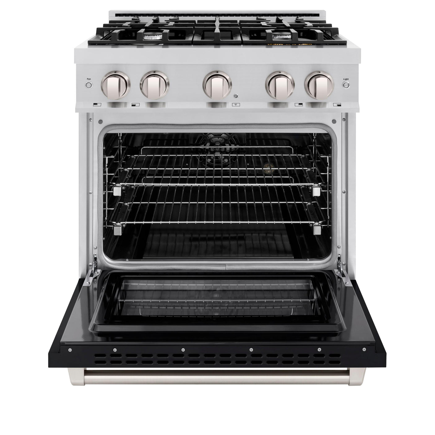 ZLINE 30 in. 4.2 cu. ft. Select Dual Fuel Range with 4 Burner Gas Cooktop and Electric Convection Oven in Stainless Steel with Black Matte Door (HDR-BLM-30)