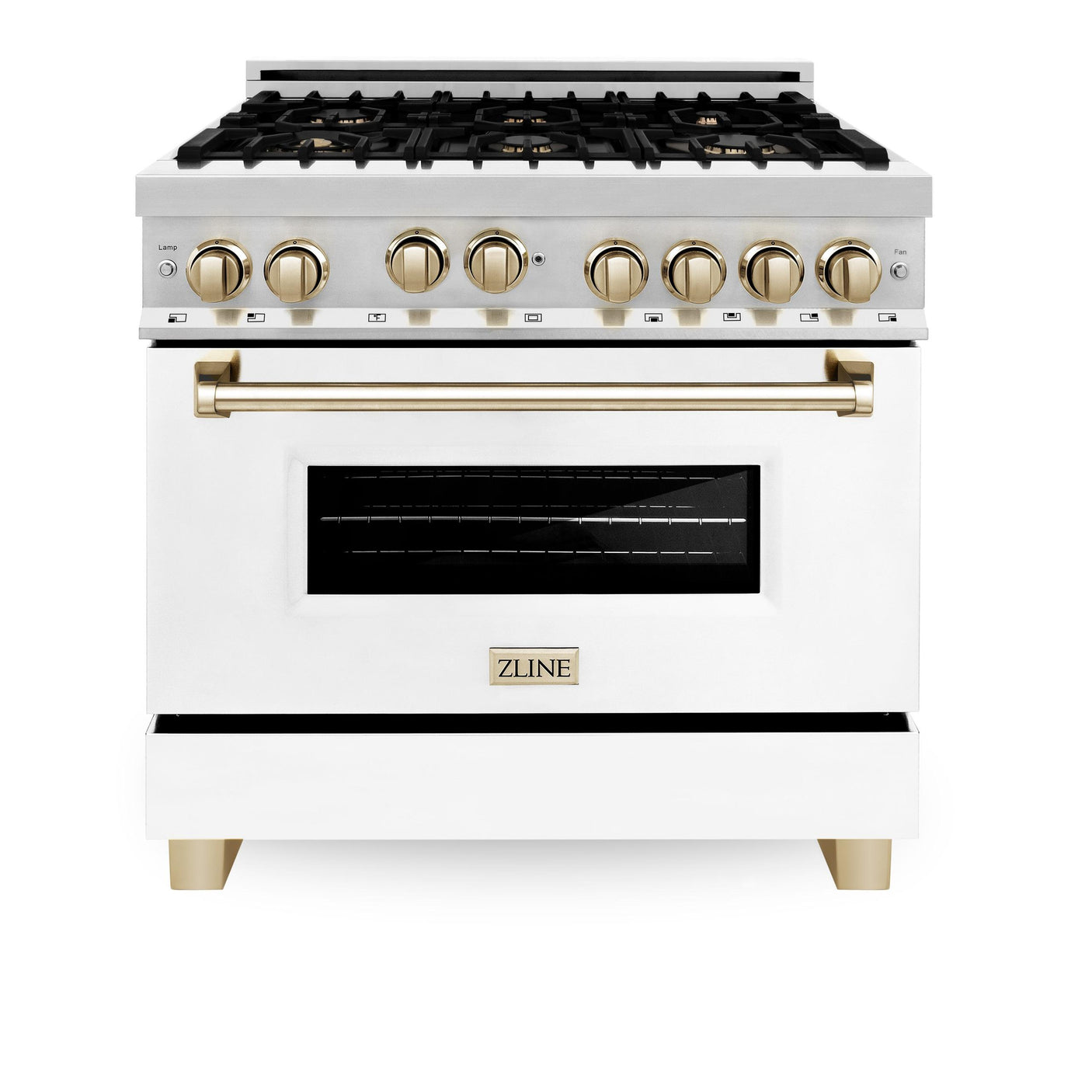 ZLINE Autograph Edition 36" 4.6 cu. ft. Range with Gas Stove and Gas Oven in Stainless Steel with White Matte Door and Accents (RGZ-WM-36) [Color: Gold]