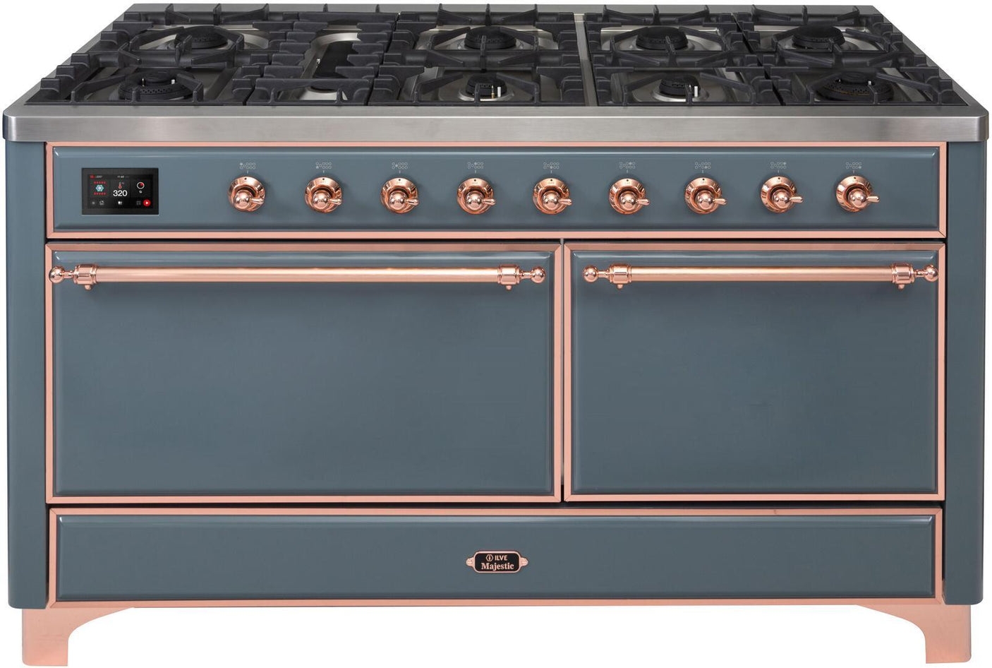 Majestic II 60 Inch Dual Fuel Natural Gas Freestanding Range in Blue Grey with Copper Trim