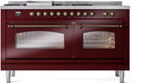 Nostalgie II 60 Inch Dual Fuel Natural Gas Freestanding Range in Burgundy with Bronze Trim