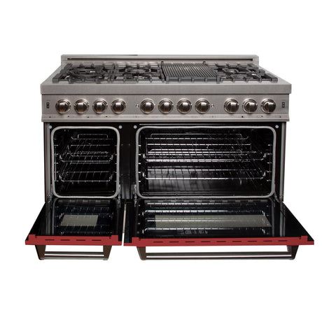 ZLINE 48 in. DuraSnow Stainless Steel 6.0 cu.ft. 7 Gas Burner/Electric Oven Range with Color Door Options (RAS-SN-48) [Color: Red Matte]