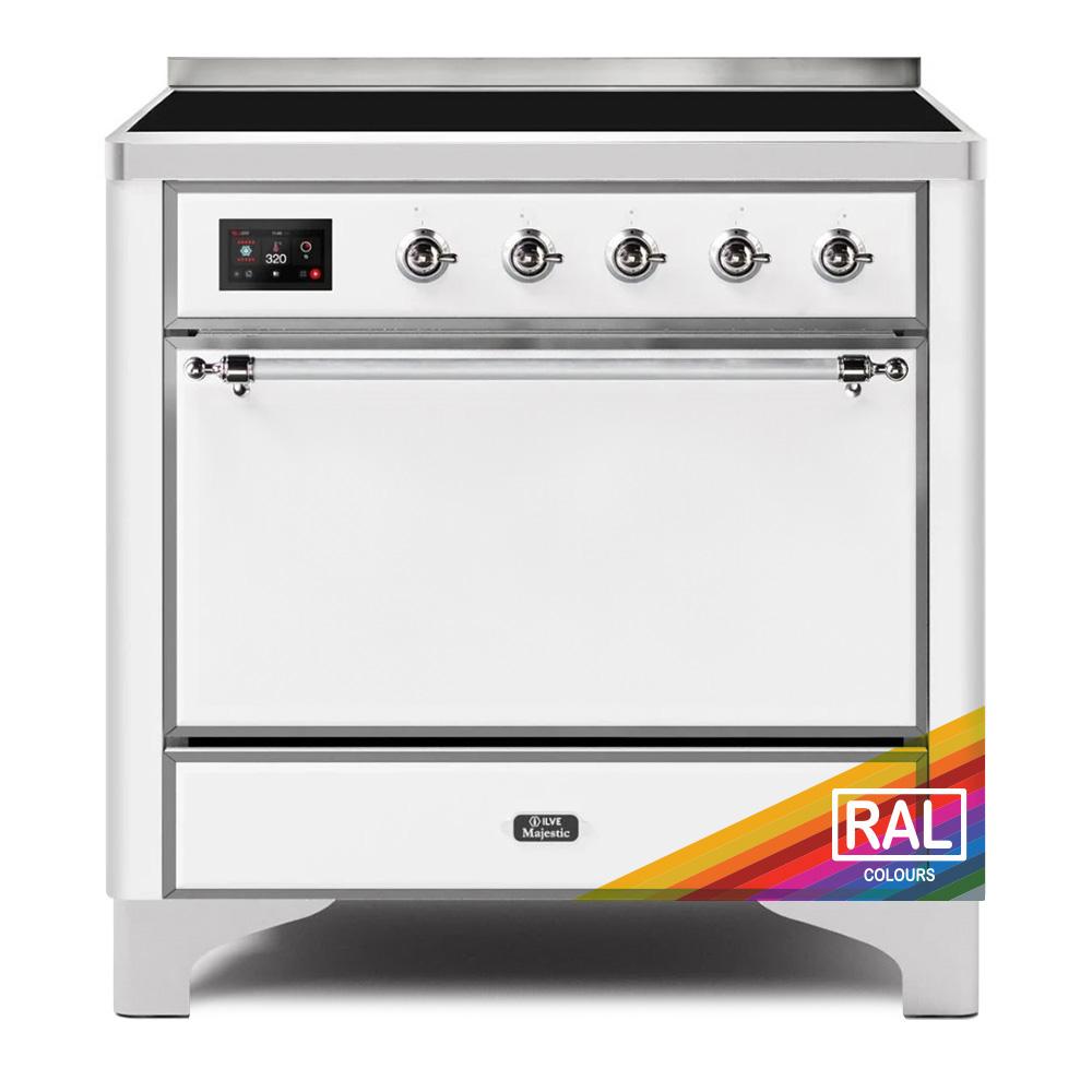 ILVE Majestic II 36 UMI09QNS3RAC Freestanding Electric Range with Induction Single Oven with Solid Door in RAL Color with Chrome knobs