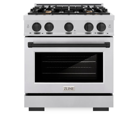 ZLINE Autograph Edition 30 in. 4.2 cu. ft. Select Gas Range with 4 Burner Cooktop and Convection Gas Oven in Stainless Steel and Matte Black Accents (HGRZ-30-MB)