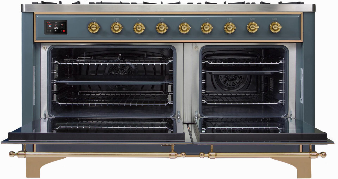 Majestic II 60 Inch Dual Fuel Liquid Propane Freestanding Range in Blue Grey with Brass Trim